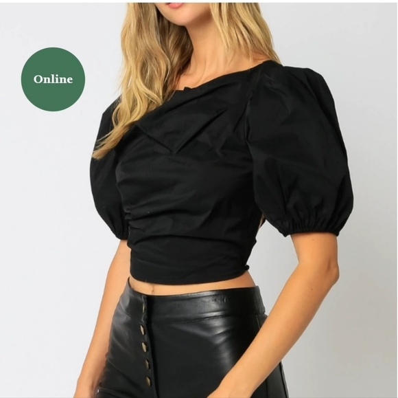 Olivaceous Black Puff Sleeve Peasant Corset Top - Picture 2 of 12